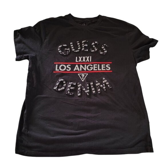 Vintage Guess Men's Doyd Logo Black T-Shirt with Embossed Letters - Picture 1 of 8